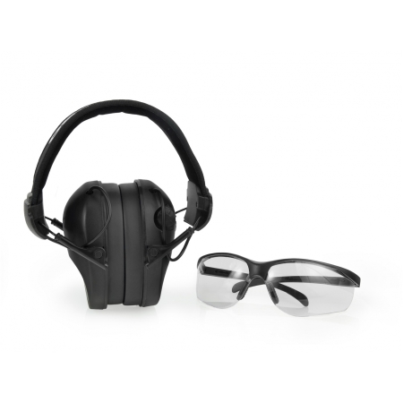 Słuchawki ochronne Active PRO + Okulary - Czarne - RealHunter
