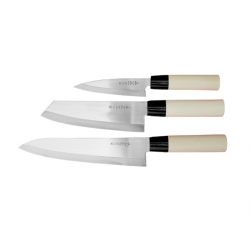 Zestaw 3 noży Satake Megumi Szefa kuchni / Santoku Bunka / nóż uniwersalny