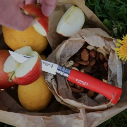 Nóż Opinel Colorama 08 inox grab czerwony z rzemieniem