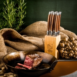 Nóż Laguiole do steków z stali nierdzewnej 6 sztuk w bloku drewnianym