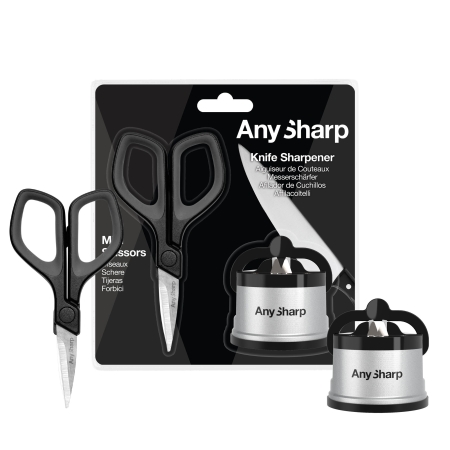 Zestaw ostrzałka AnySharp classic srebrna plus mini nożyczki