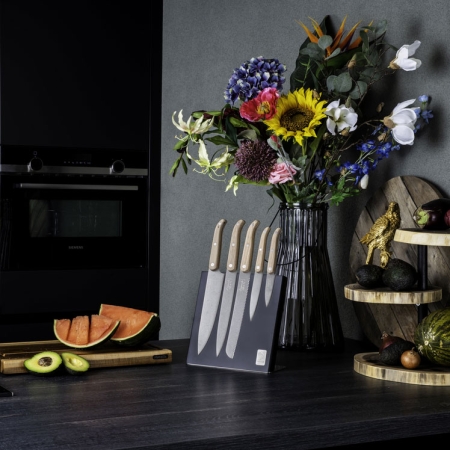 Komplet noży Laguiole Oak wood Stonewash z blokiem magnetycznym