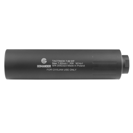 Tłumik do broni Gomander Tactinox 7,62 DT nasuwany 42 mm  M14x1 stal nierdzewna czarny