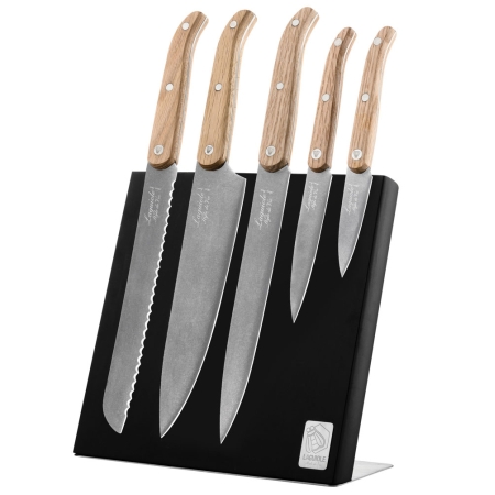 Komplet noży Laguiole Oak wood Stonewash z blokiem magnetycznym