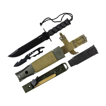 Nóż taktyczny Foxter Rambo zestaw survivalowy 35,5 cm + rzutka