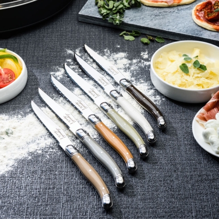 Nóż Laguiole do steków z stali nierdzewnej 6 sztuk w bloku drewnianym