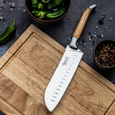 Nóż Laguiole Santoku Olive z deską do krojenia