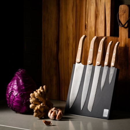 Komplet noży Laguiole Oak wood Stonewash z blokiem magnetycznym