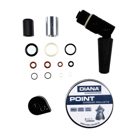 Zestaw wiatrówka Diana Trailscout CO2 syntetyk czarna 4,5 mm + śrut Diana Point 4, 5 mm 500 szt. + pokrowiec na broń Diana czarny 130 cm + kulochwyt w